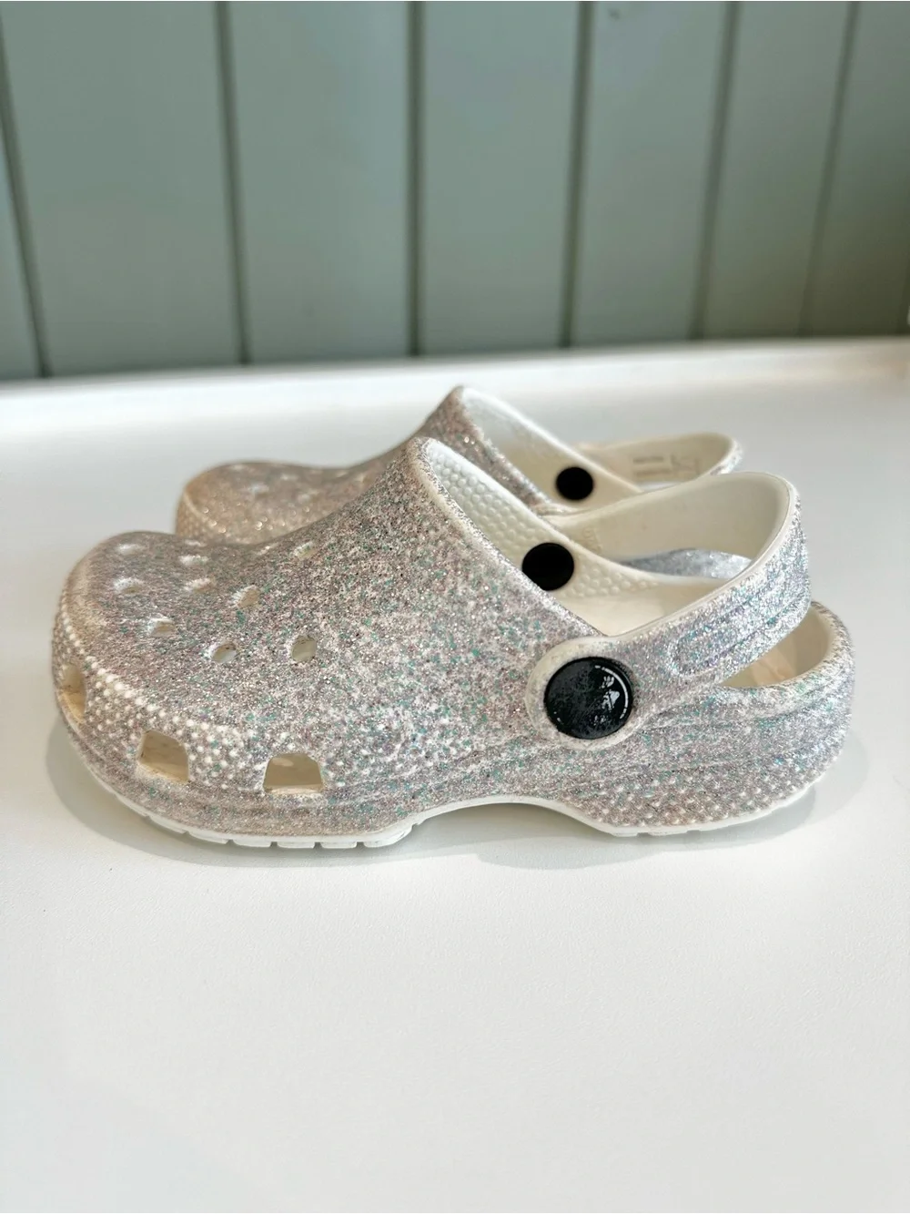 Kids Glitter Clogs - Silver White blue Sparkle